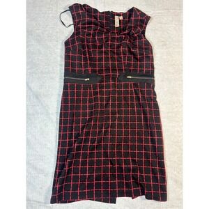 Emma‎ & Michele Black Red Plaid Sheath Dress Zipper Pockets Women's Size 14
